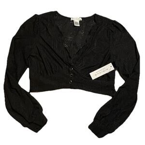 KIRIOUS LA Whimsigoth Black Lace Trim Long Shelved Crop Top Womens Med Shirt